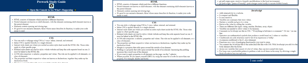 Image of prework study guide.